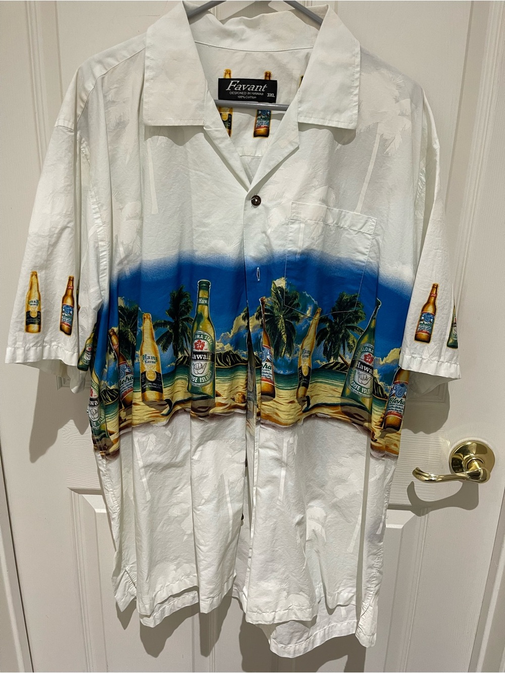 Favant 3XL White Hawaiian Beach Print Short-Sleeve Shirt DESIGNED IN HAWAII